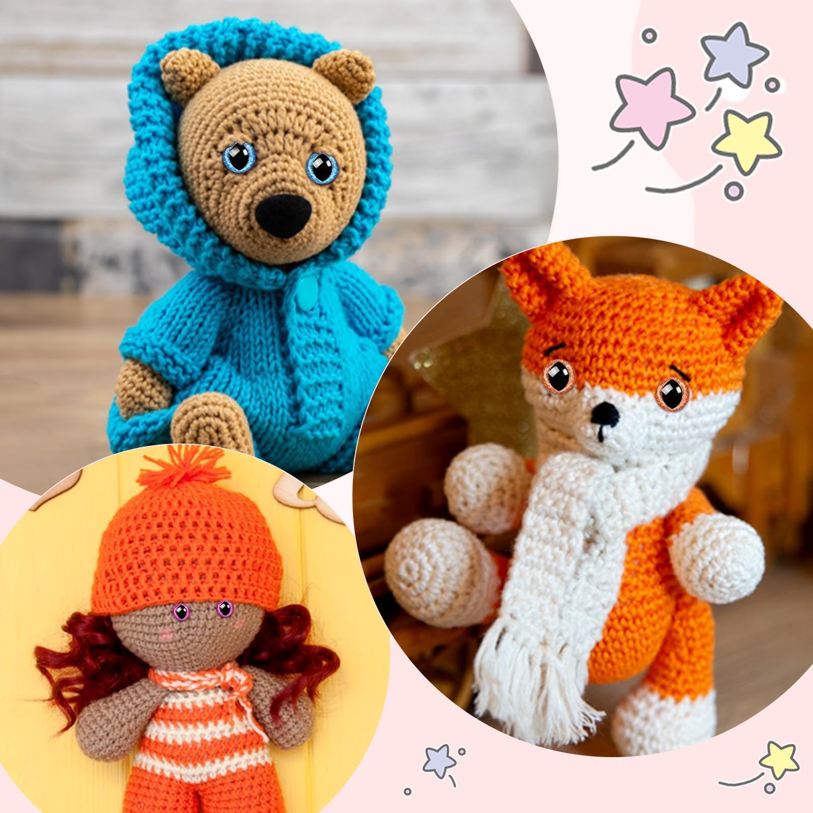 Lot De 140 Yeux Sécurité 8mm Pour Amigurumi - 7 Couleurs Avec Rondelles - Pour Peluches Et Crochet