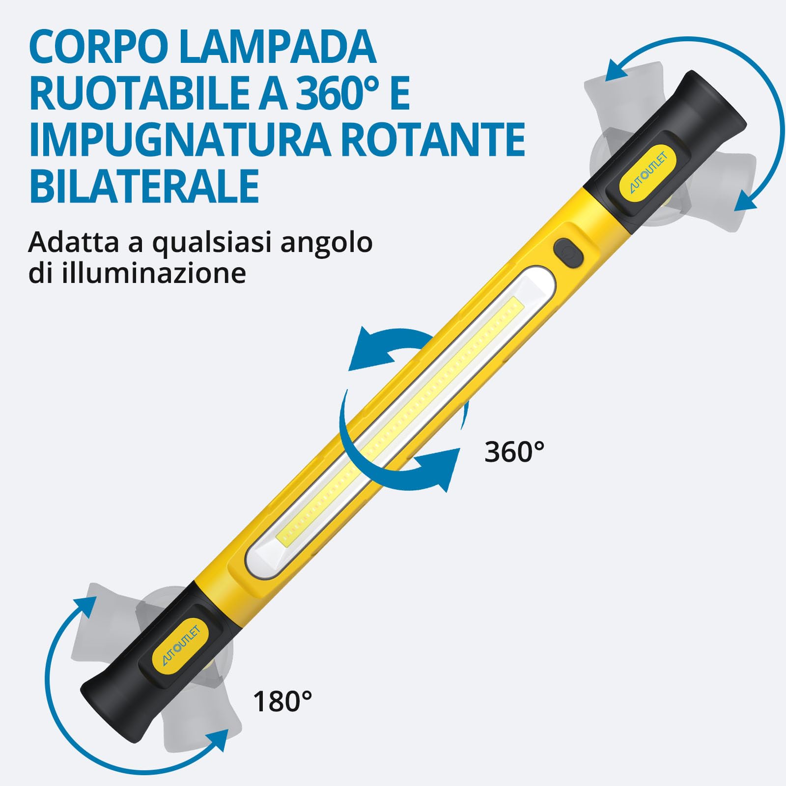 AUTOUTLET 1 Pezzo Lampada da Lavoro LED Ricaricabile COB 6000mAh 3000LM,Lampada di Ispezione Magnetica Portatile con Ganci,3 Modalità e Rotazione di 360°per Campeggio Officine e Garage,Impermeabile