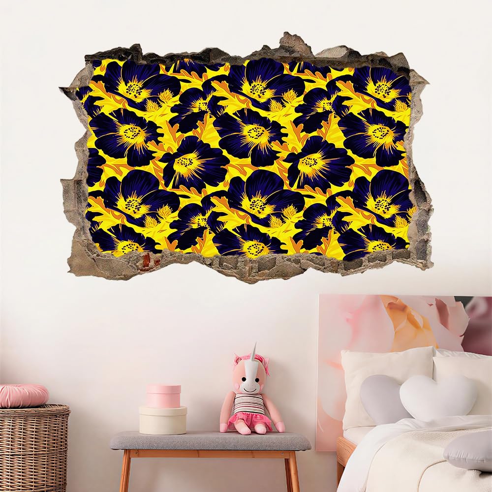 Wandtattoo 3D Durchbruch Blume Wandsticker Wanddekoration selbstklebend Gelbe Pflanzen Wandaufkleber Deko Schlafzimmer Wohnzimmer Kinderzimmer Kunst Wohnkultur Wandbilder