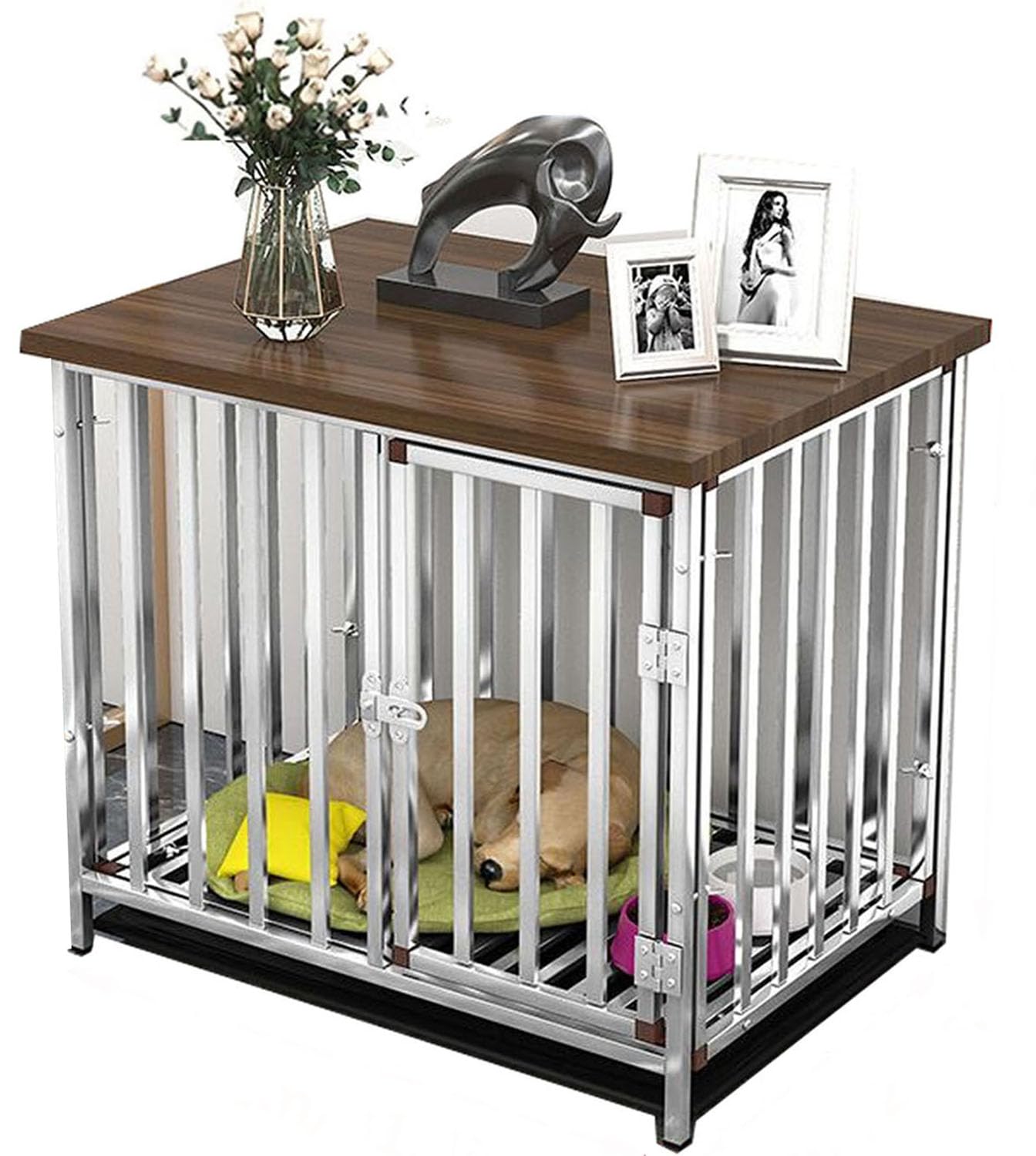 Acero Inoxidable Jaula Perro Grande, Jaula para Perros para Interior en Casa, con Bandeja, para Perros Grandes Y Medios, Fácil de Montar Y Limpiar(Size:XXL(110X74X82cm))