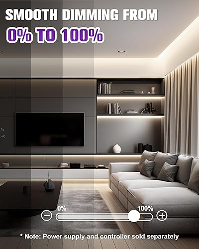 Miniatura 5 de HitLights Tira de luces LED blancas de 4000 K, 16.4 pies, cinta COB de alta densidad, 2400 LED, 305+ LMFT, CRI 90+, IP30, iluminación para cocina,