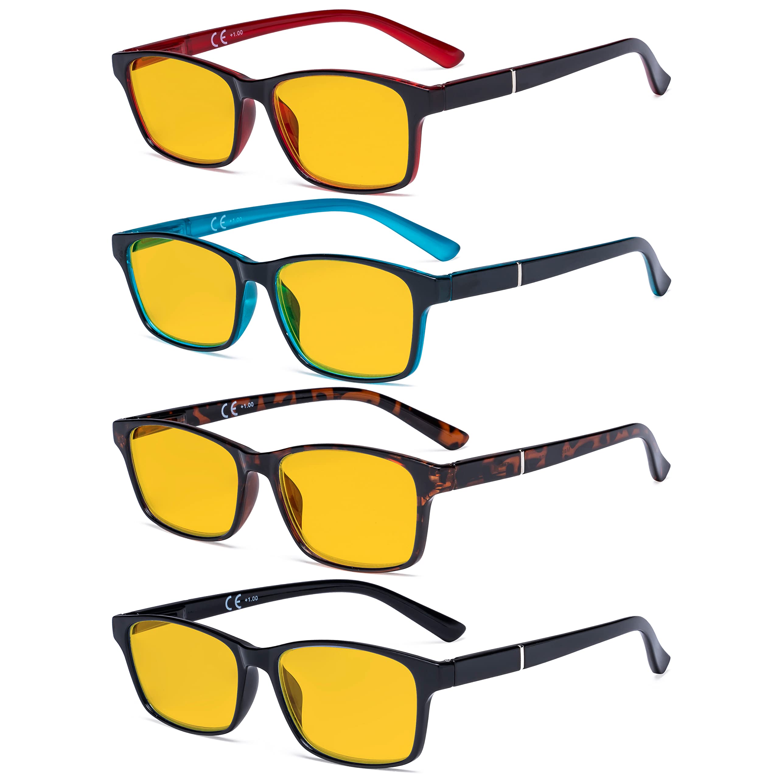 Eyekepper 4 Pack Blue Light Filter Glasses Classic Anti Screen Glare Computer Reading Glasses Amber Tinted +1.50