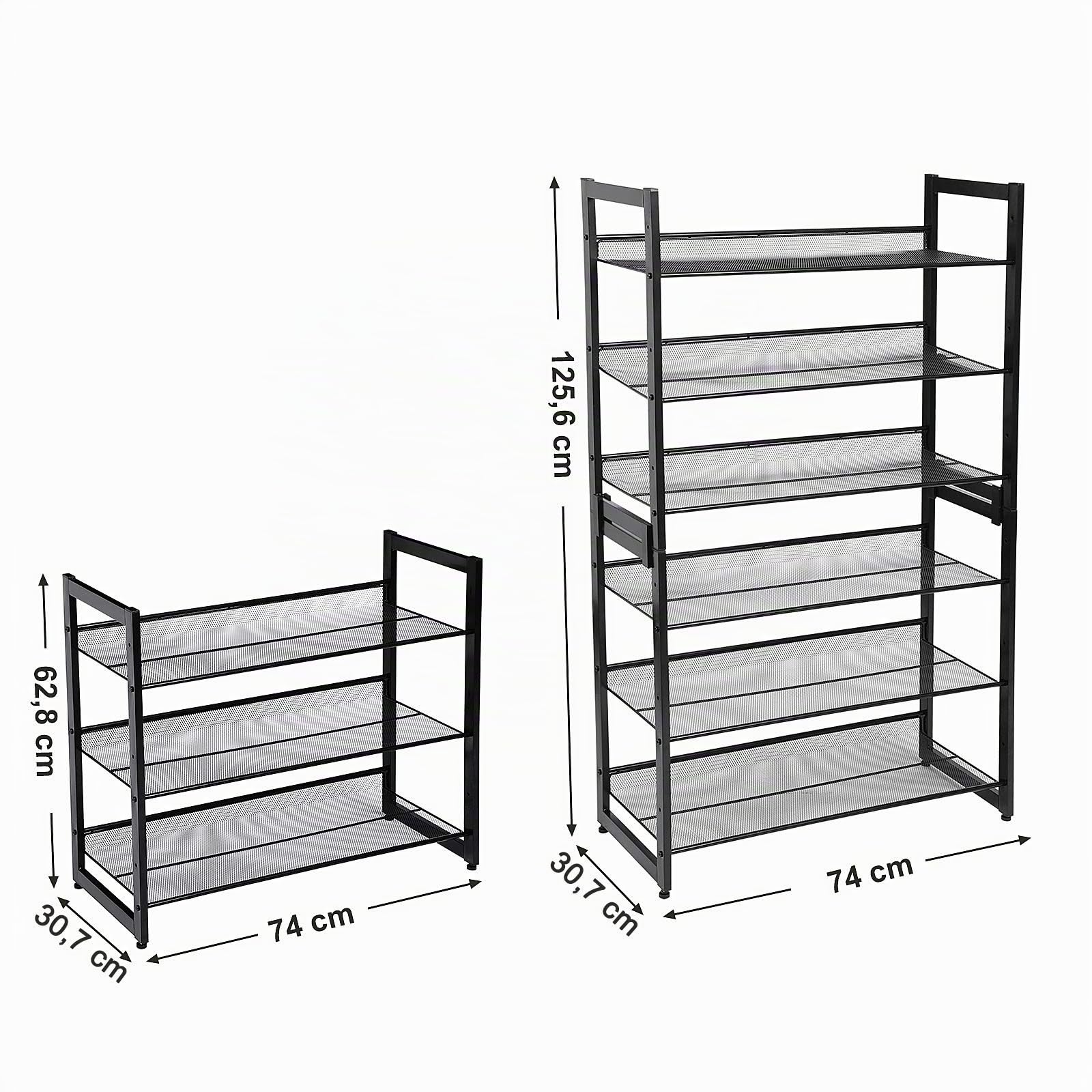 SONGMICS Zapatero de Metal, Organizador de Zapatos con 3 Niveles, Mueble para Zapatos, Ángulo de Baldas Ajustable, Apilable, Espacioso, 74 x 30,7 x 62,8 cm, Negro LMR03B
