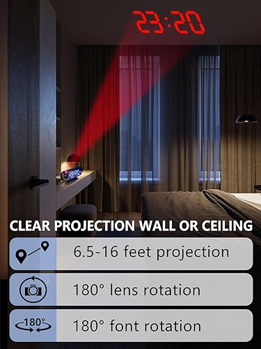 Miniatura 3 de ATTGUCI Reloj despertador de proyección - Reloj de proyección 2024 con proyector giratorio de 180 para techo de dormitorio, pantalla LED