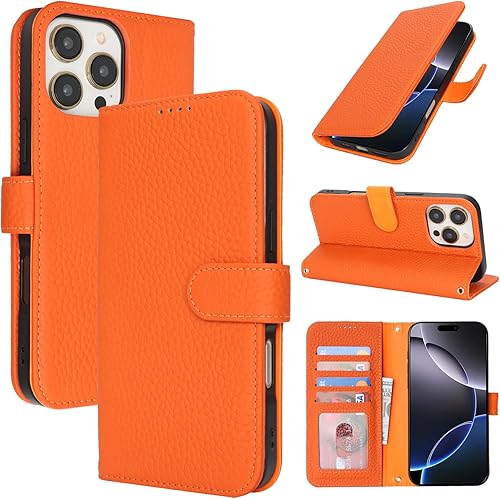 Vista 139 de Zouzt Funda para iPhone 11 de 6.1 pulgadas de piel auténtica con 4 ranuras para tarjetas, tarjetero con bloqueo RFID, tapa magnética, función atril