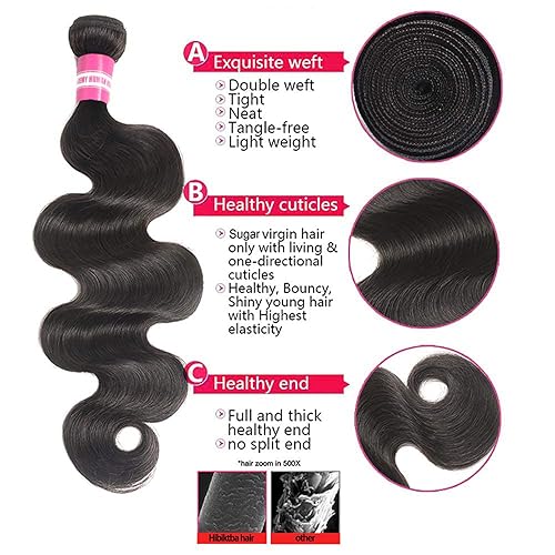 Miniatura 2 de Hibiktba Paquetes de cabello humano ondulado 12A de 26, 28, 30 pulgadas, paquetes de cabello humano 100% sin procesar brasileño virgen sin procesar,