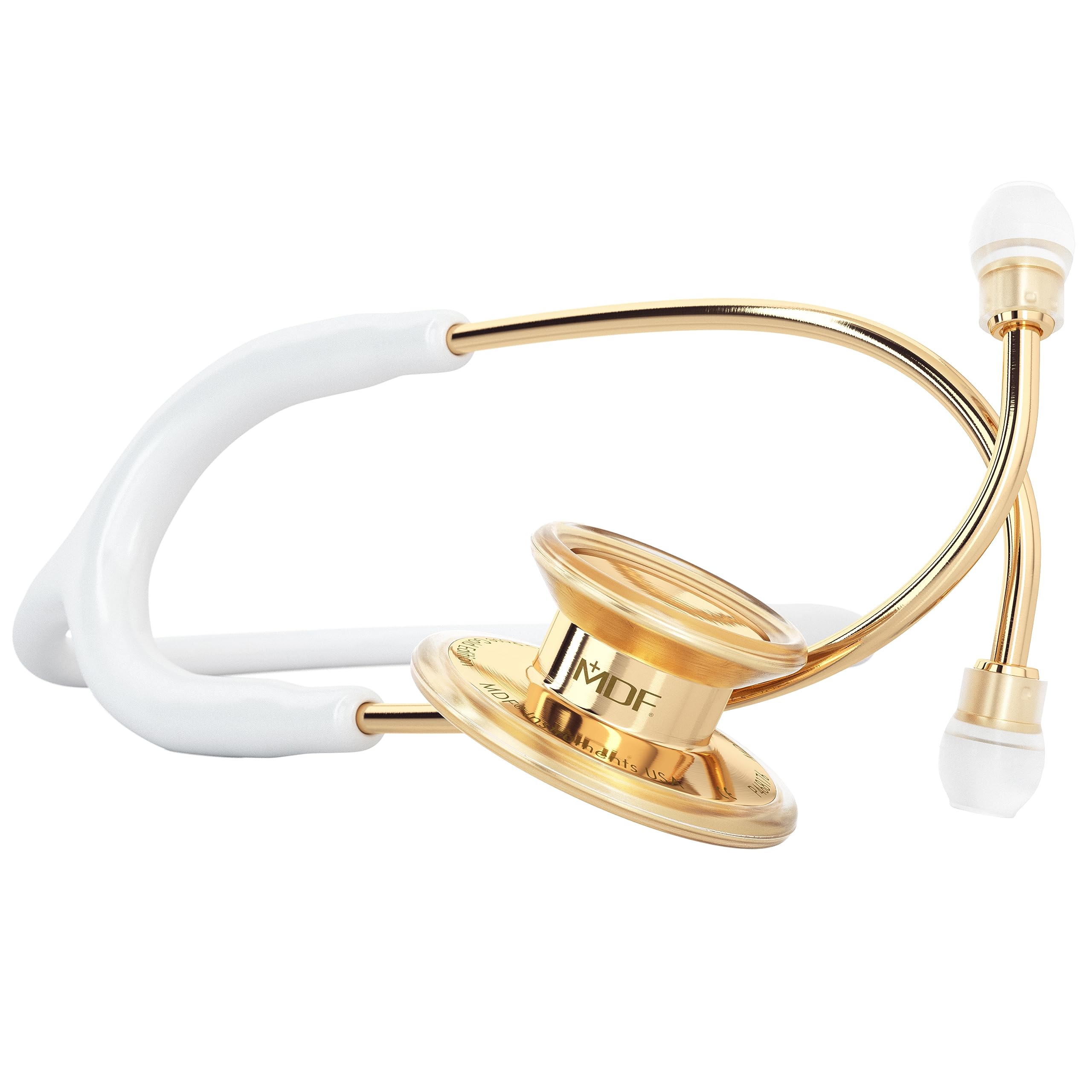 MDF MD One Stainless Steel Stethoscope, Adult, White Tube, Gold Chestpieces-Headset, MDF777K29