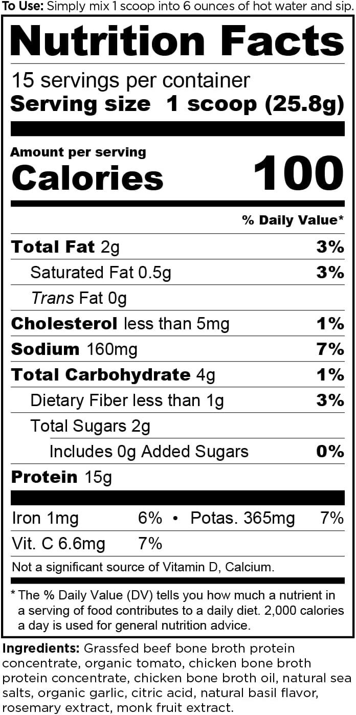 Ancient Nutrition Bone Broth Protein Powder, Tomato Basil, Grass-Fed Chicken and Beef Bone Broth Powder, 15g Protein Per Serving, Supports a Healthy Gut, 15 Servings - Image 2
