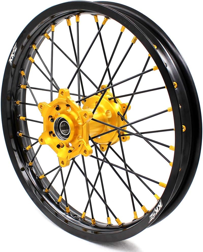 KKE 21/19 MX Wheels Rims Set for Suzuki RM125 1996-2007 RM250 1996-2008 CNC Hubs Gold Nipple Black Spoke