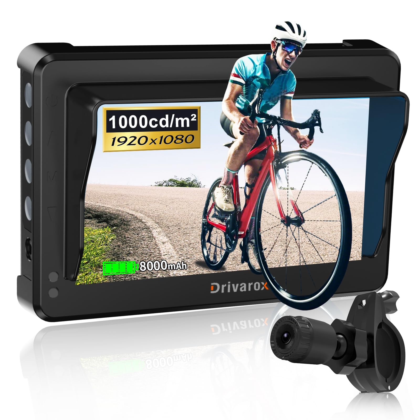 Drivarox Bike Camera with 8000mAh Rechargeable Battery,Bicycle Rear View Camera 4.3" HD 1080P Sunshade, 120°Wide Angle View, Night Vision, Bike Camera