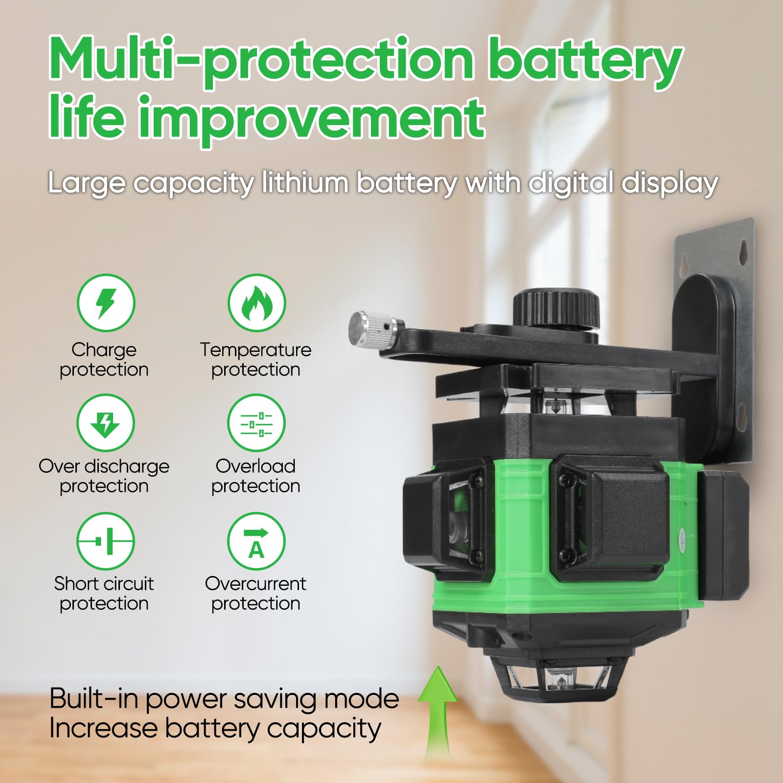 Nivel Láser Autonivelante 360° x 4 Grados Verdes - 4D 3° Tank High Accuracy Rotativo con IP54 Anti-polvo y 2 Baterías