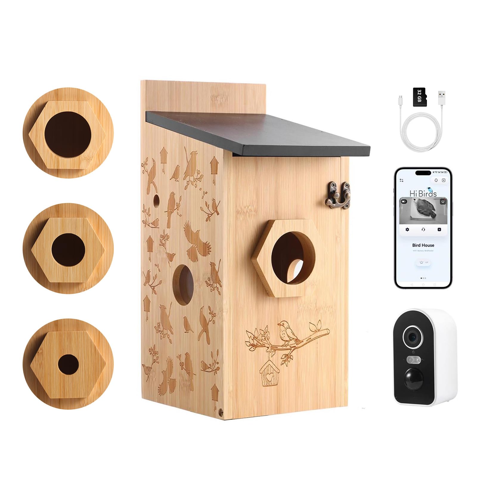 Bird House with 4MP Camera Wireless Wifi, Bird Box Outdoors, Weatherproof, 2.4G WiFi & App Notification, Video/Photo Recording & Motion Detection, Watch Nesting and Hatching, Night Vision, C