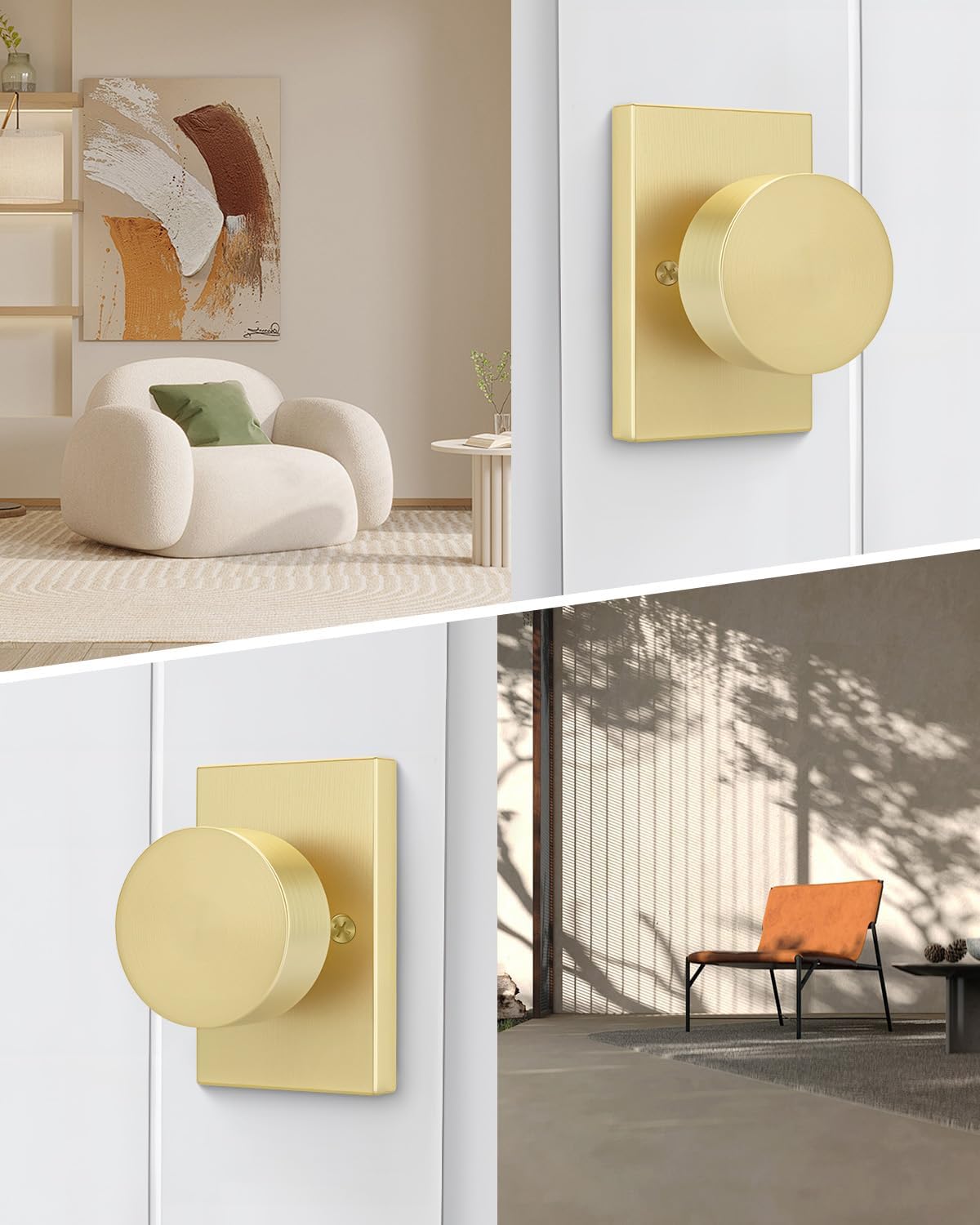 Goldenwarm Gold Dummy Door Knobs, Zinc-Alloy Brushed Gold Heavy Duty Single-Sided Door Locks (2 Pack)