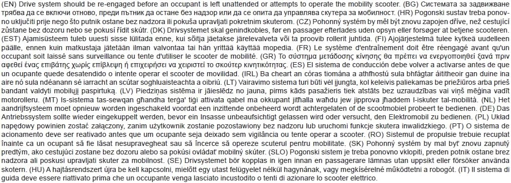 Warning against carrying passengers on the mobility scooter