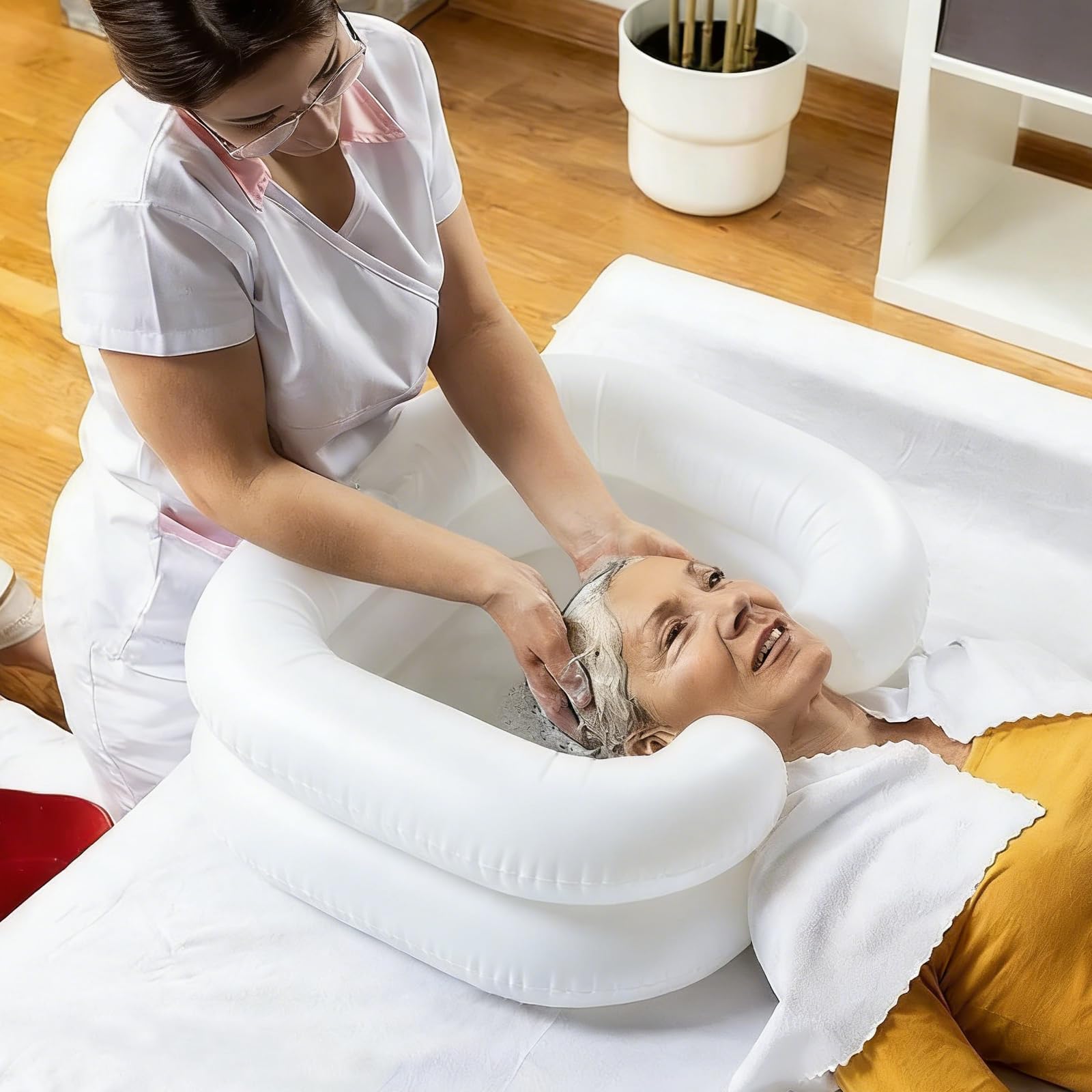 Kit doccia gonfiabile per letto da comodino, sistema doccia per disabili e anziani facile, gravidanza, paziente legato o post-chirurgico, paziente confinato a letto (confezione da 4)