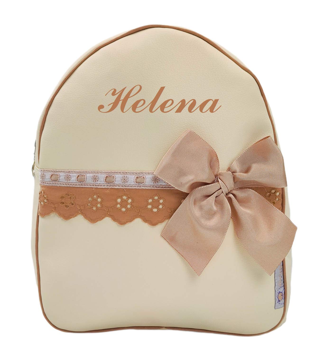 Zaino o zainetto per bambini personalizzato con il nome ricamato. Helena (Camel)