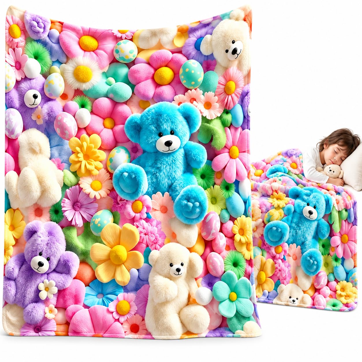 Teddy Pastel Floral Print Throw Blanket, 2027 Cozy Bear Pastel Blanket — image 1
