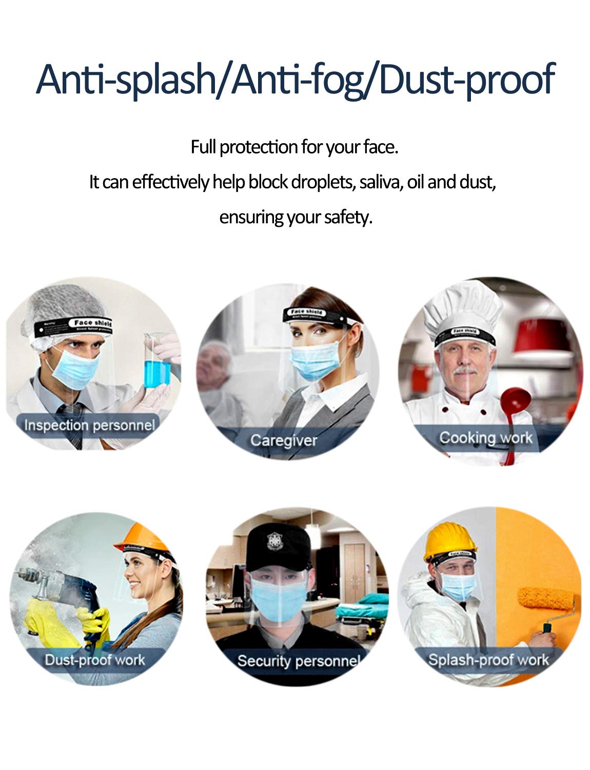 HUHETA Safety Face Shields 10 Pack, Protective Face Shield Mask with Clear Wide Visor, Lightweight Transparent Dustproof Windproof Full Face Shield, Elastic Band for Women Men with 2 Protective Films