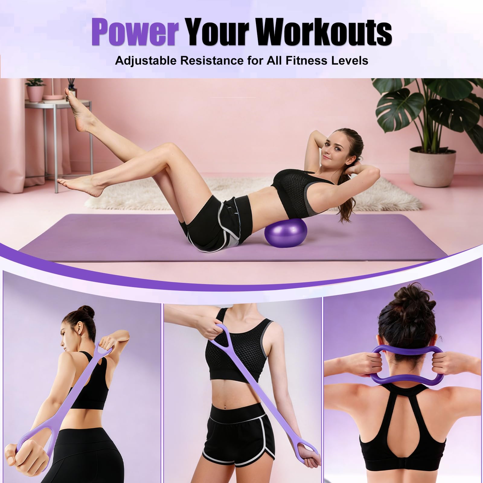 Roadtime Kit Pilates pour la maison, kit débutant de 13 pièces avec balle de yoga de 25 cm, cercle magique de 35 cm, 5 bandes de résistance, chaussettes de yoga, disques glissants, anneau de Pilates