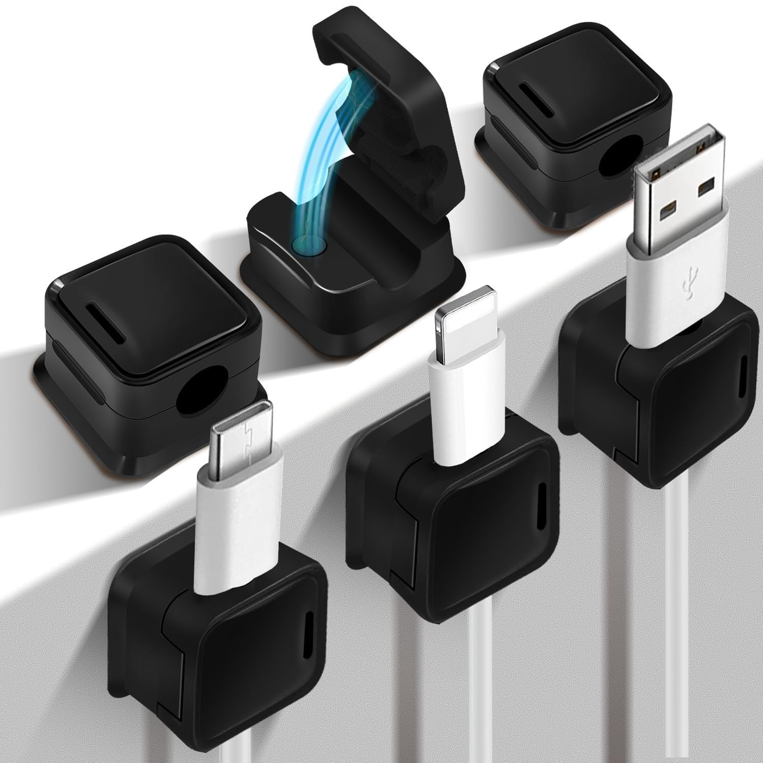 RETJIKO Cable Holder Clips – Adhesive Wire Organizer for Desk, Wall & Table | Charger Cable Management Clips for Neat & Tangle-Free Setup | Durable Cord Holder (Pack of 6, Black)