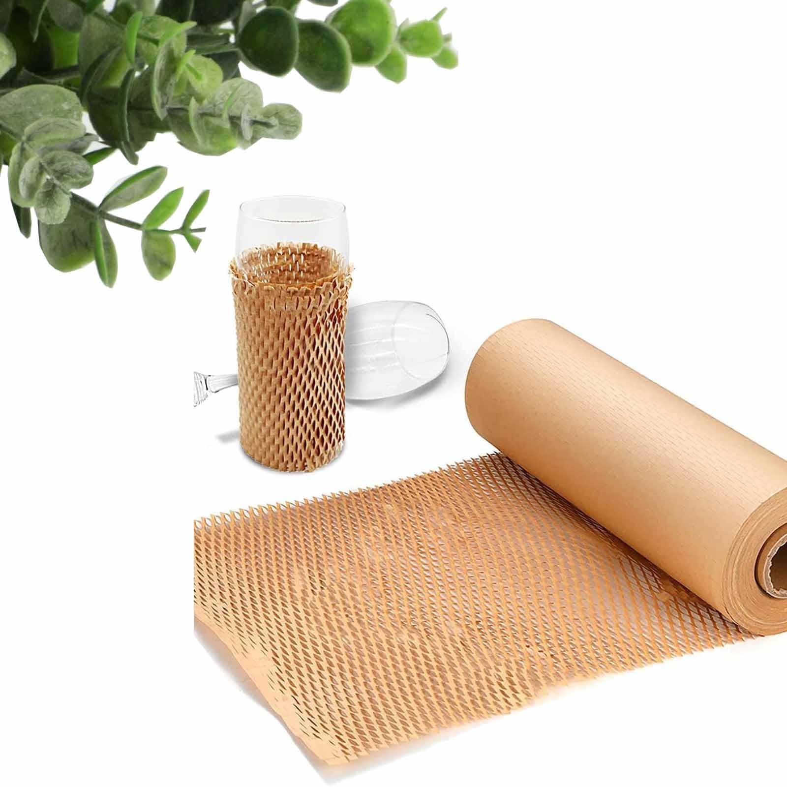 FAYADA Honeycomb Packing Paper for Moving, Eco Friendly Recyclable Bubble Paper roll 12 inch perforated kraft paper packaging for wrapping fragile items-12" x32.8' (Brown, 32.8 Ft)
