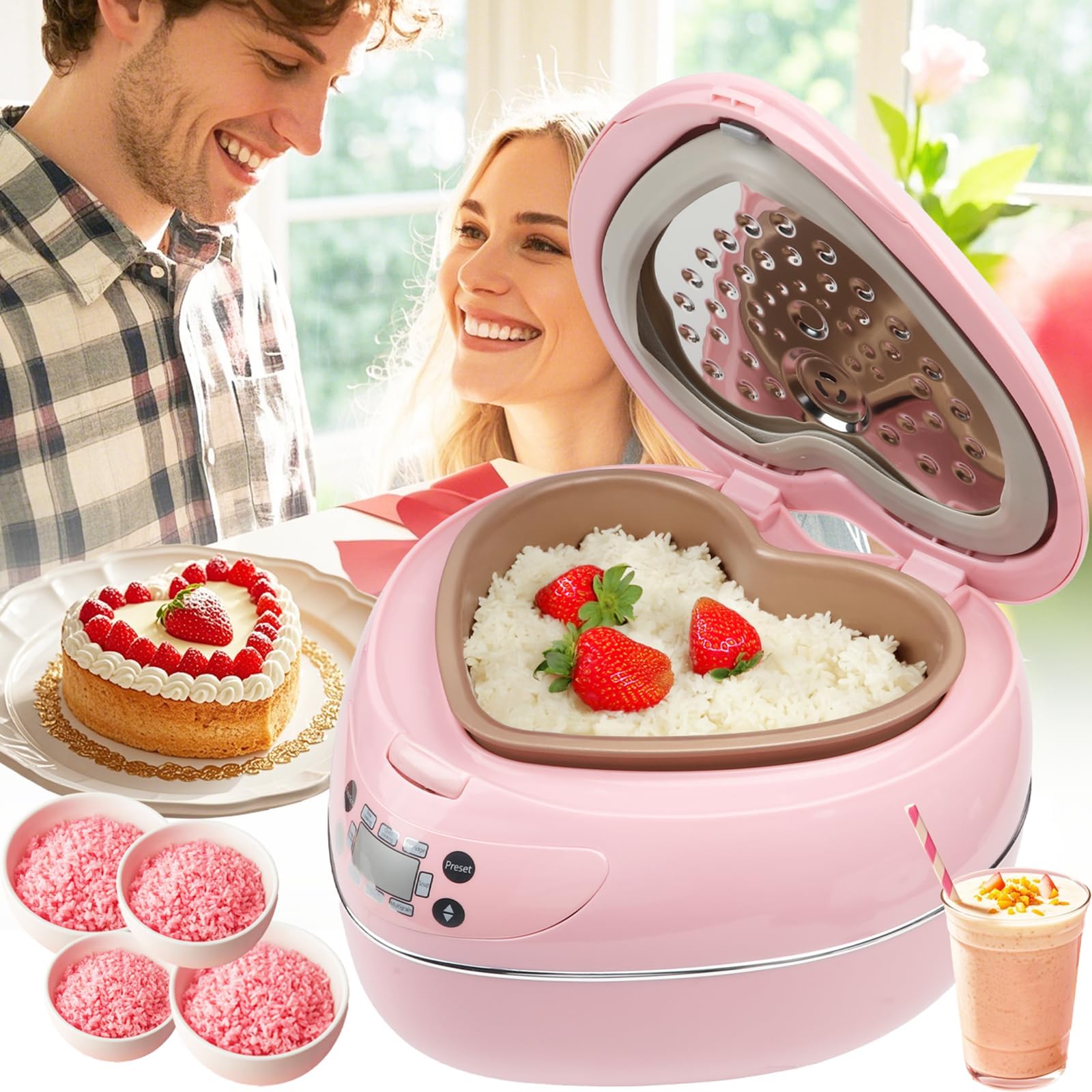 Amazon.com: Mini Rice Cooker in Pink 1.8L Heart Shaped Rice Cooker with ...