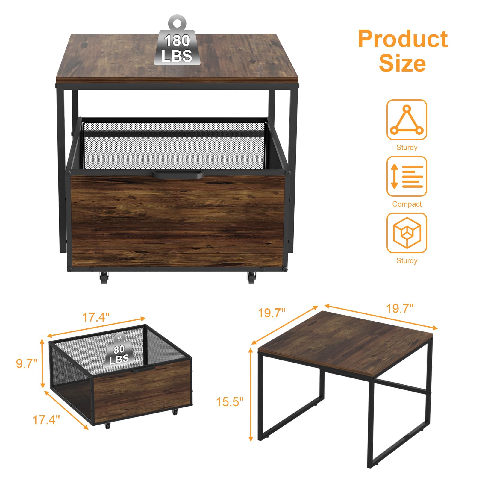 VyGrow Kühlschrankständer mit Stauraum und Rollen, robuster Mini-Kühlschrankständer aus Holz mit tragbarem Rollschubladenkorb für Zuhause, Küche, Zimmer, Büro, Geschäft, 50 x 50 x 40 cm, Schwarz