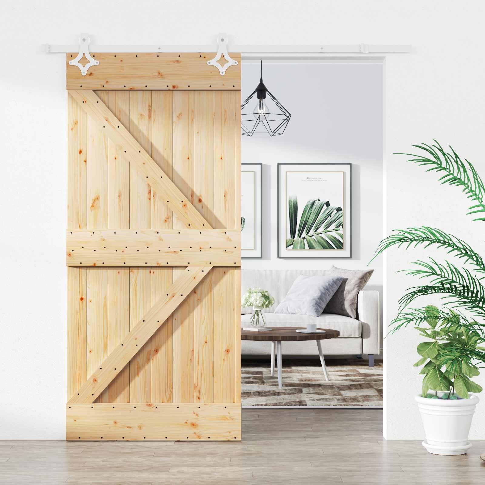 vidaXL Drzwi przesuwne 95 x 210 cm Lite Drewno Sosnowe (Nieobrobione)
