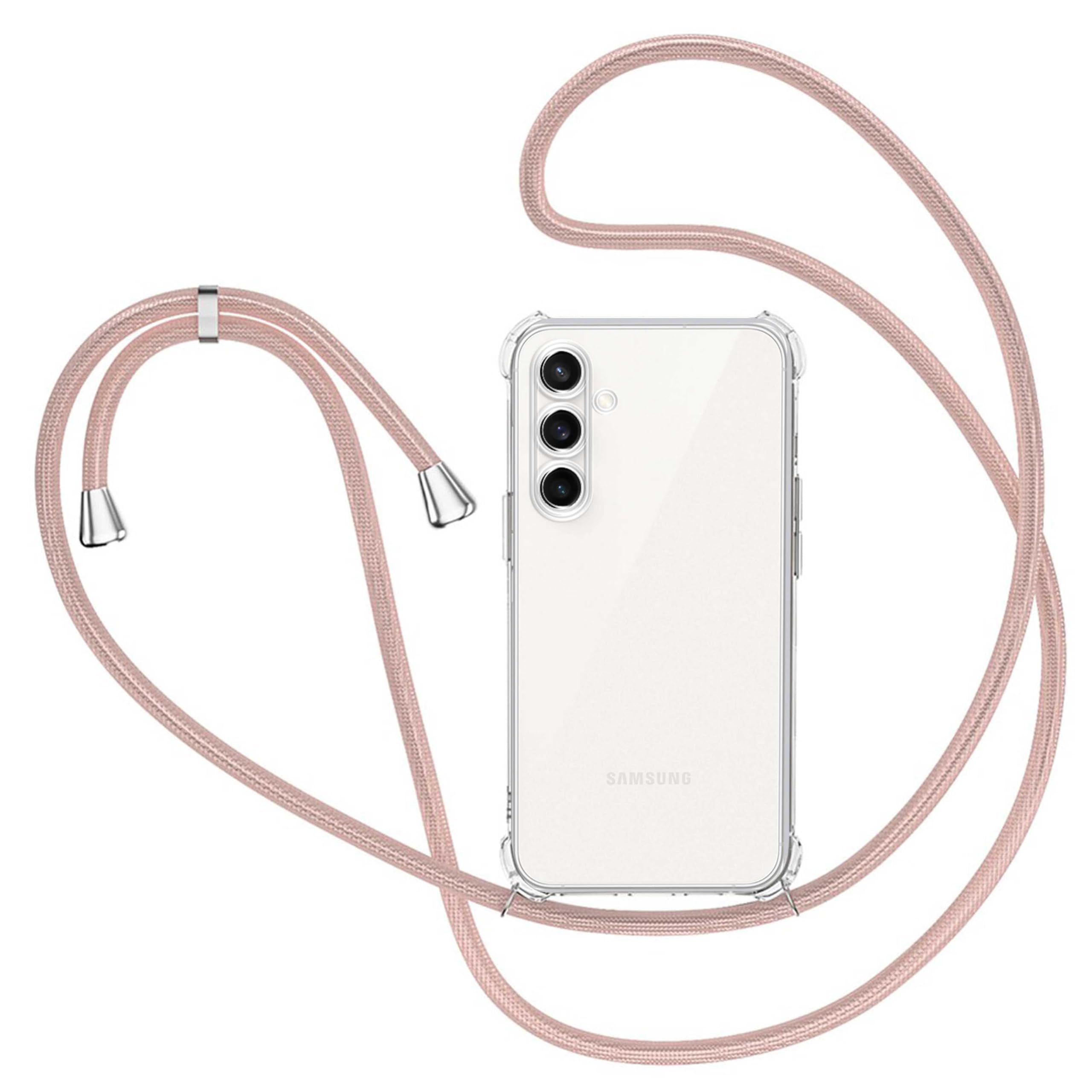 XTCASE Etui ze smyczką na telefon komórkowy Samsung Galaxy A35 5G z paskiem, przezroczyste, silikonowe etui na telefon komórkowy do Samsung Galaxy A35 5G, z łańcuszkiem, odporne na uderzenia etui