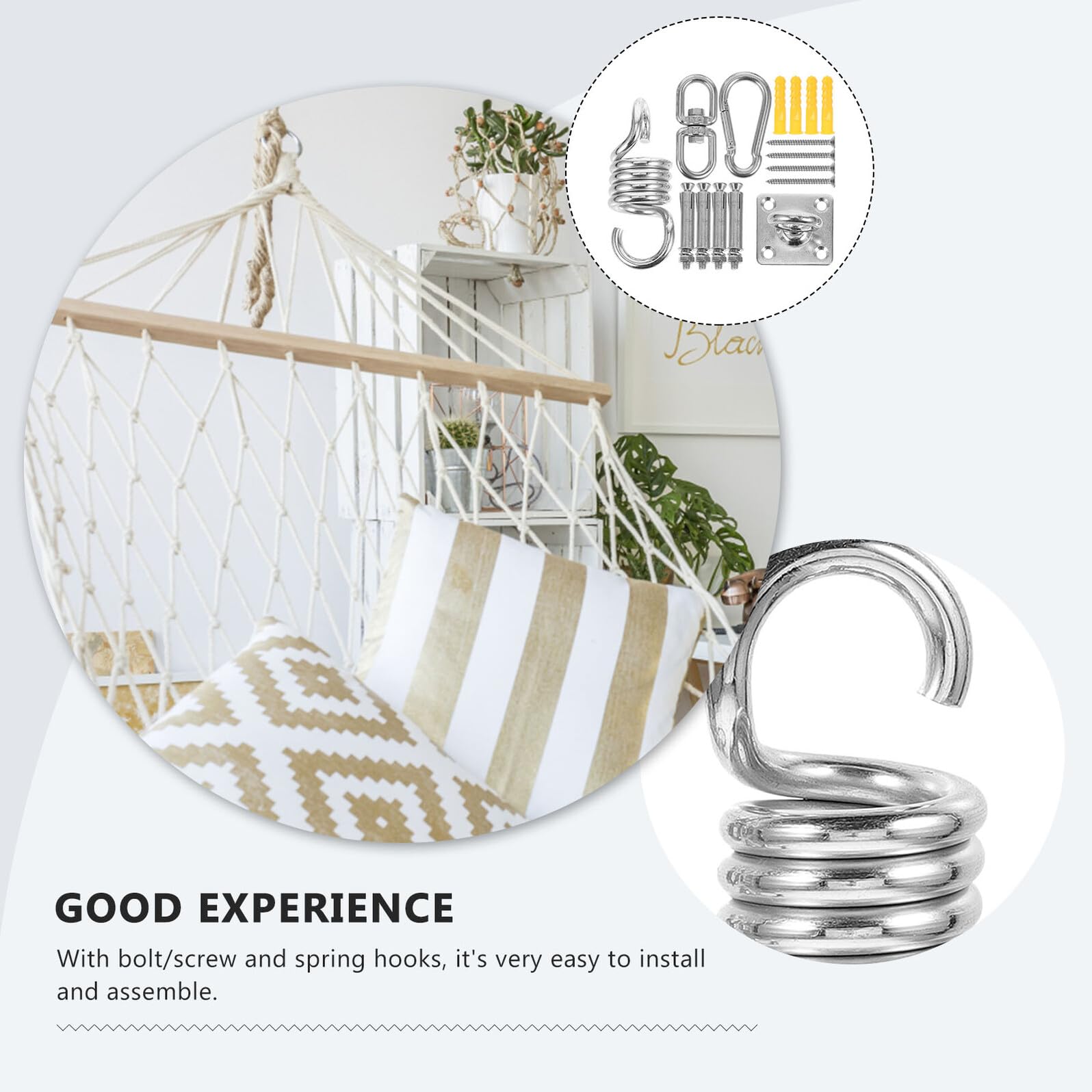 Anneome Edelstahl Hammock Hanging Kit mit Pad Eye Platte Karabinerhaken und Feder für Hängematten Hängesessel und Schaukeln Einfache Decken Wandmontage Vielseitig für Innen und Außen