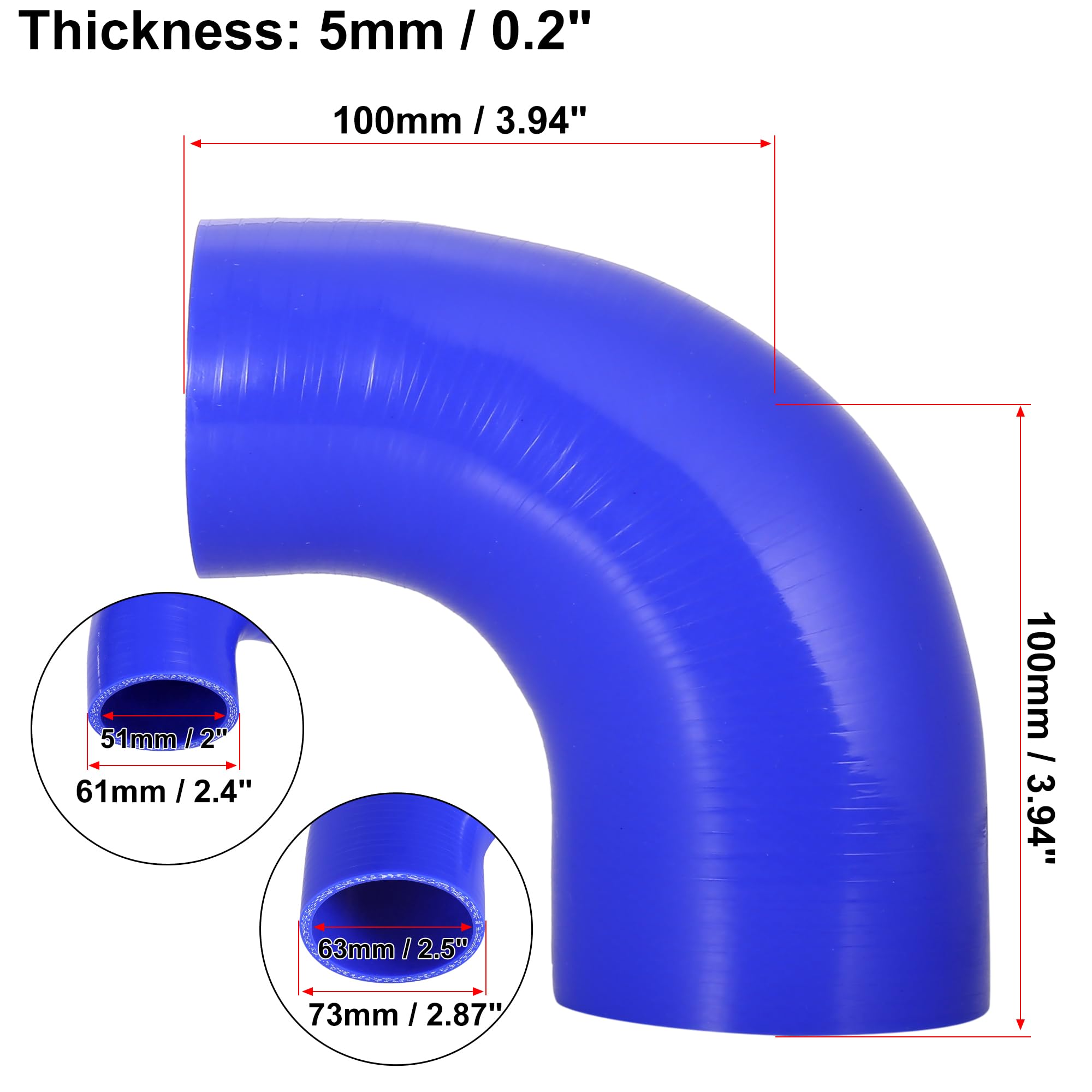 Tuyau En Silicone Bleu 90° – Diamètre Intérieur 51 Mm – Pour Système De Refroidissement Auto – Universel Et Résistant