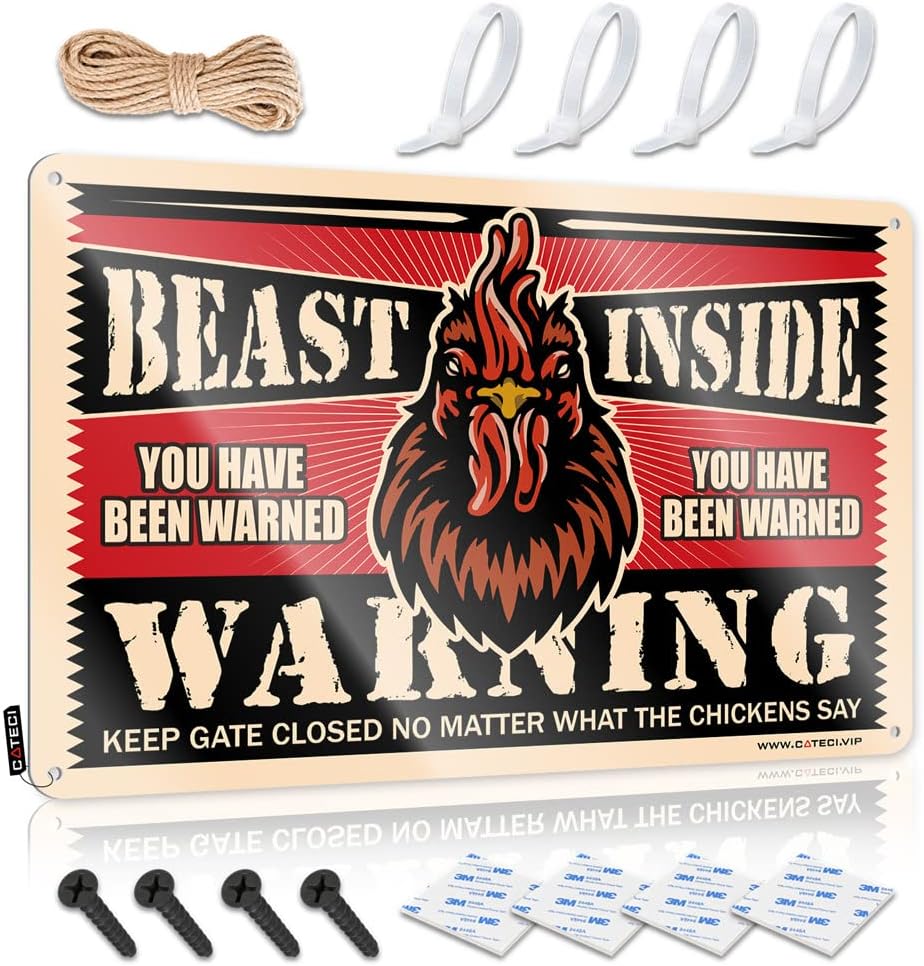 Backyard Bar Decor Chicken Warning Tin Sign Cool Things