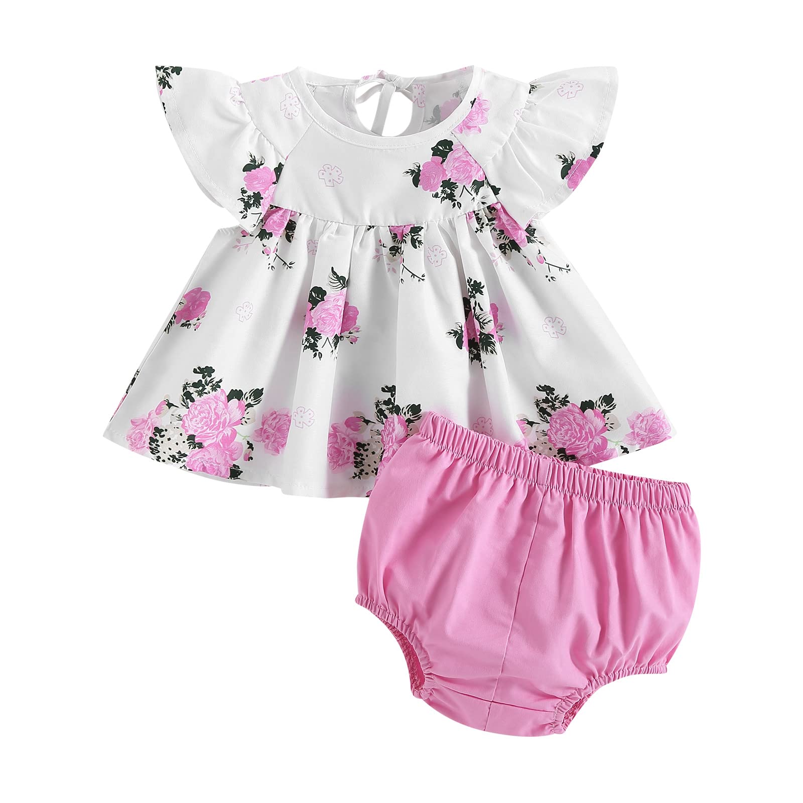 XIXIMAON Conjunto de bebé niña pantalones cortos camiseta de manga corta con volantes 2 piezas ropa de verano recién nacido niña 6 meses - 4 años