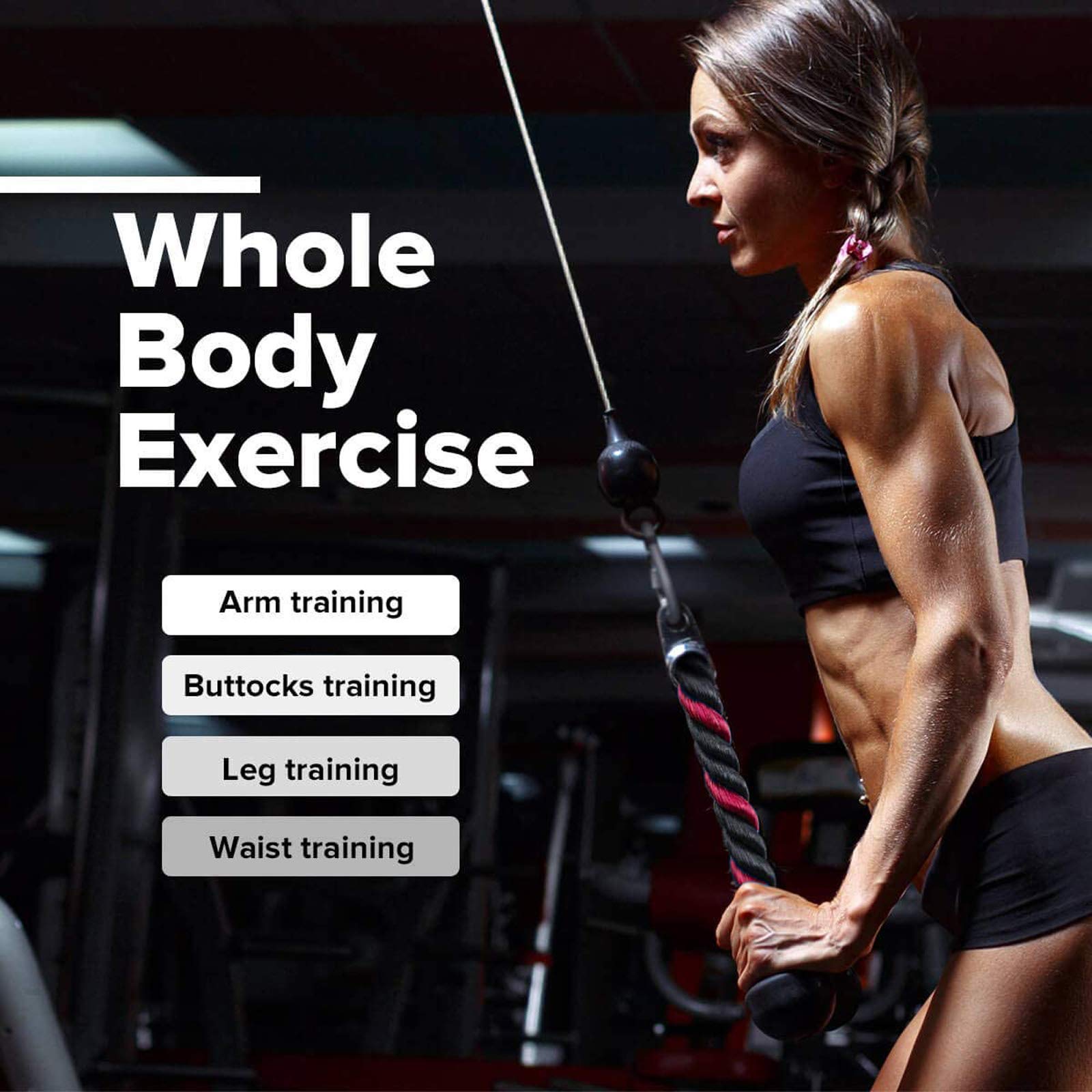 Nylonowa lina tricepsów, skręcana lina do bicepsów, tricepsów, z antypoślizgowymi uchwytami, do studia fitness, pomoc treningowa, uchwyt kablowy do bicepsów, tricepsów (czerwona, 70 cm)