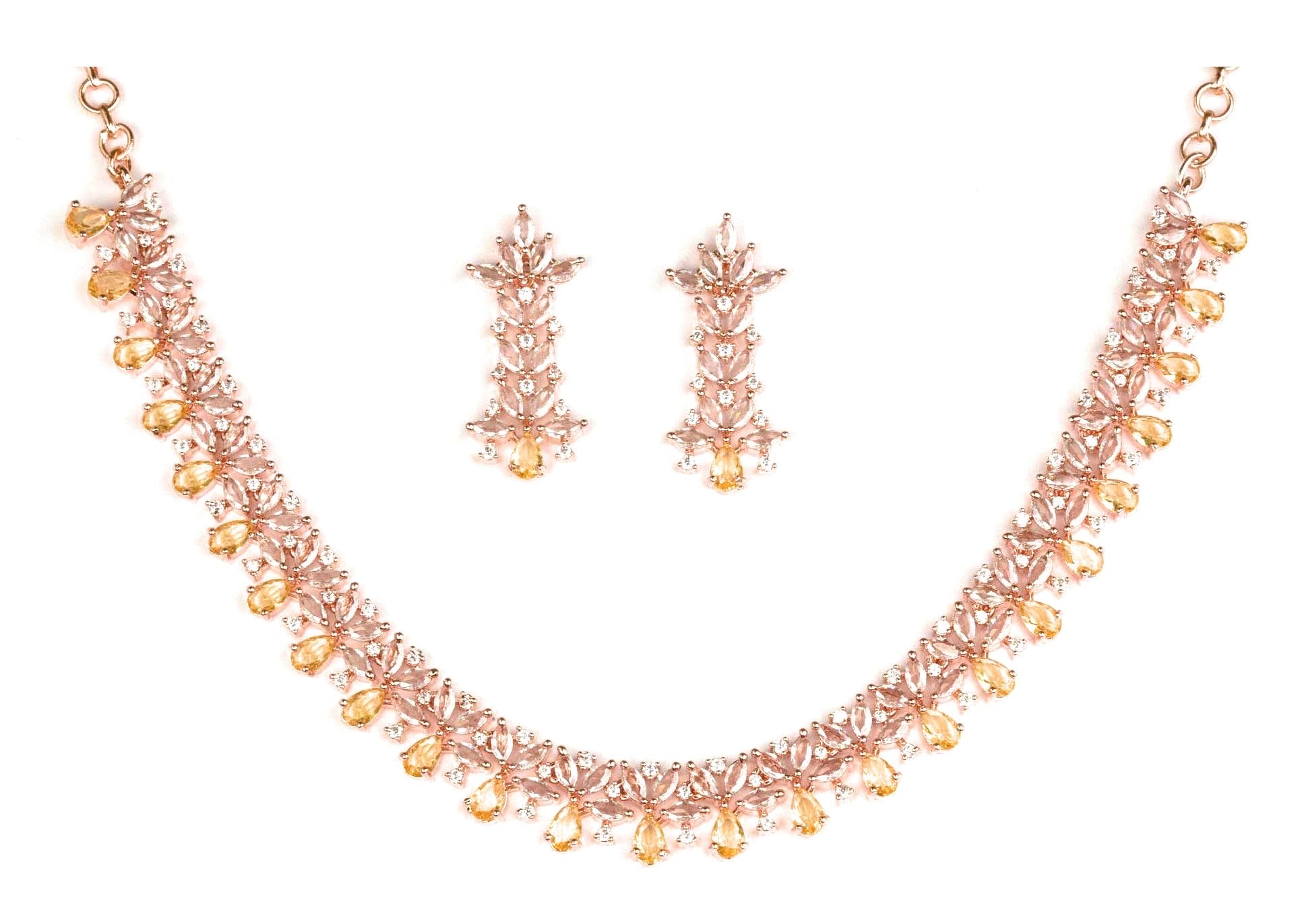 Sasitrends Rose Gold-Plated Flower Shaped American Diamond Studded Necklace with Earrings for Women and Girls (B0CNRS2D92) Amazon Price History, Amazon Price Tracker