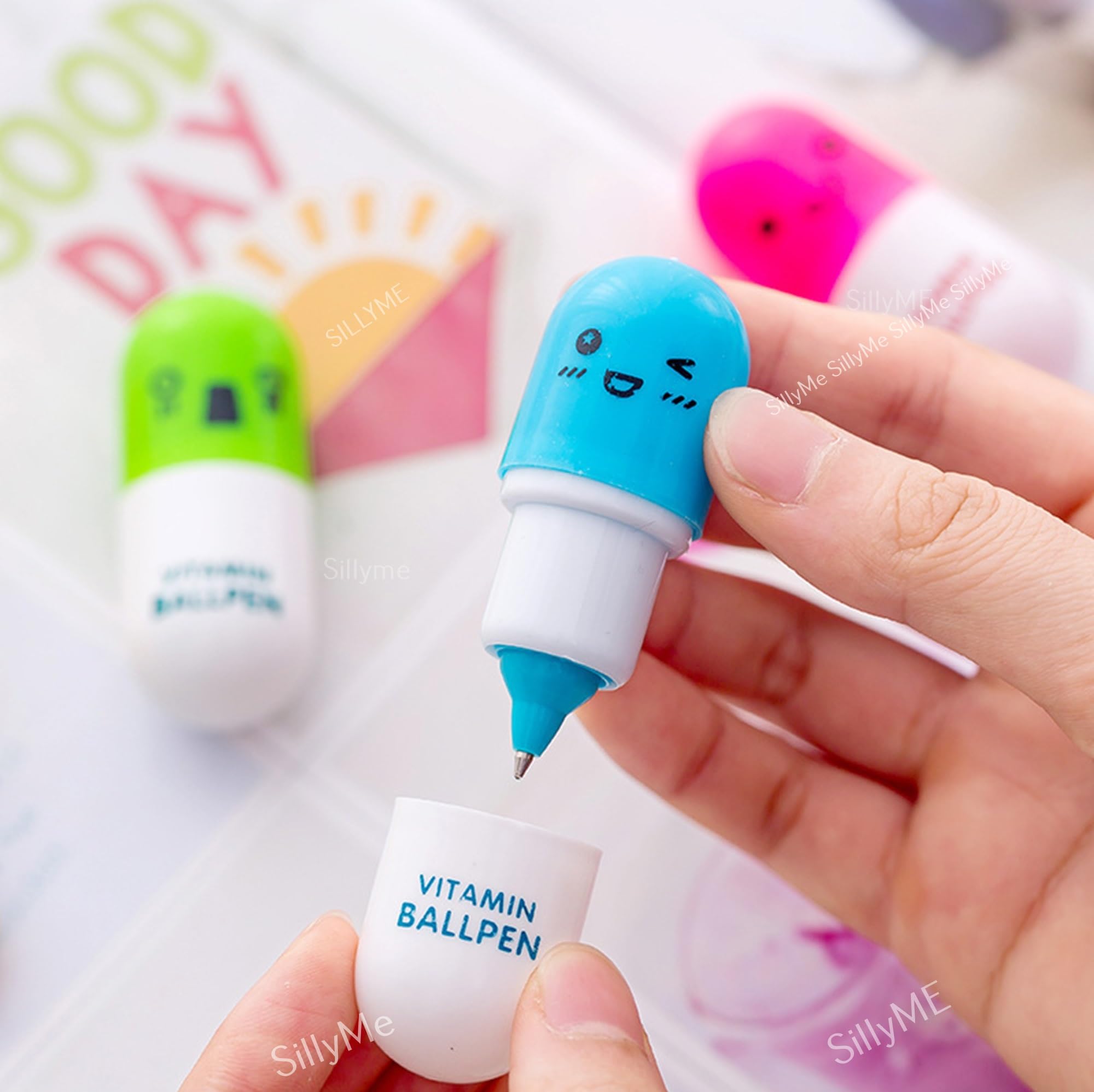 SILLYME 12Pc Retractable Capsule Pen - Ball Pen - Return Gifts Birthday Party For Kids - Best Birthday Return Gifts For Kids In Bulk - Return Gifts For Kids Age 3 4 5 6 7 8 12, Ink Blue 3