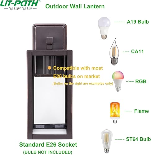 Miniatura 3 de LIT-PaTH Farol de pared para exteriores, aplique de pared como accesorio de iluminación de porche con una base E26 máximo de 60 W, carcasa de metal