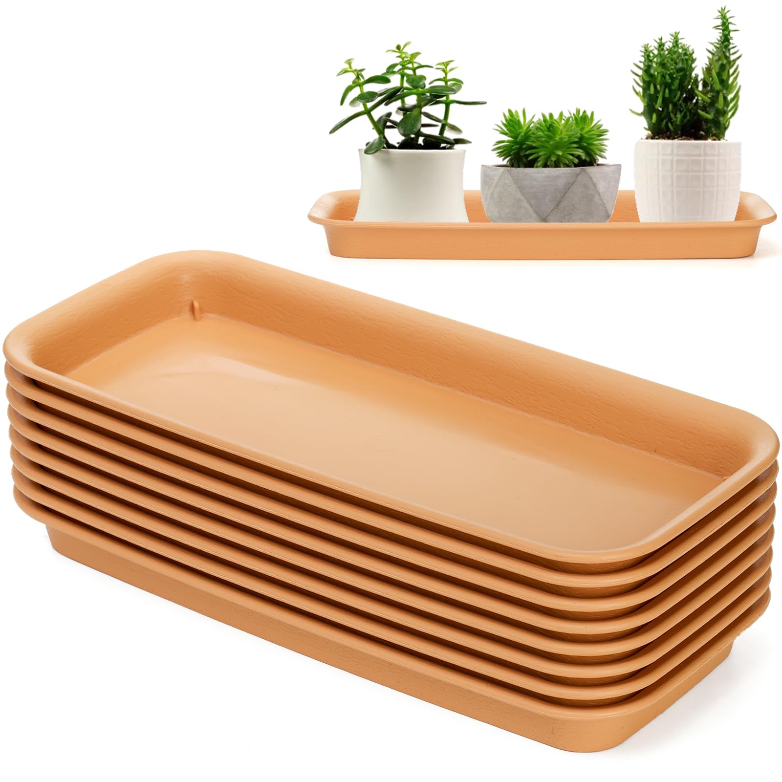 Kingrol 8 Pack Rectangular Plant Saucers, 30.5x14x2.5cm Sturdy Plant Water Catcher Trays, Plastic Drip Trays for Indoor Plants and Gardening,