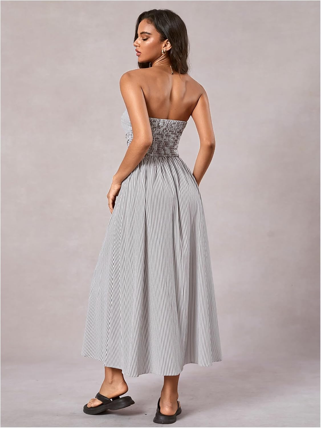 Milumia Women's Striped Strapless Maxi Dress Summer Casual Tube Top Long Dresses with Pocket - Image 2