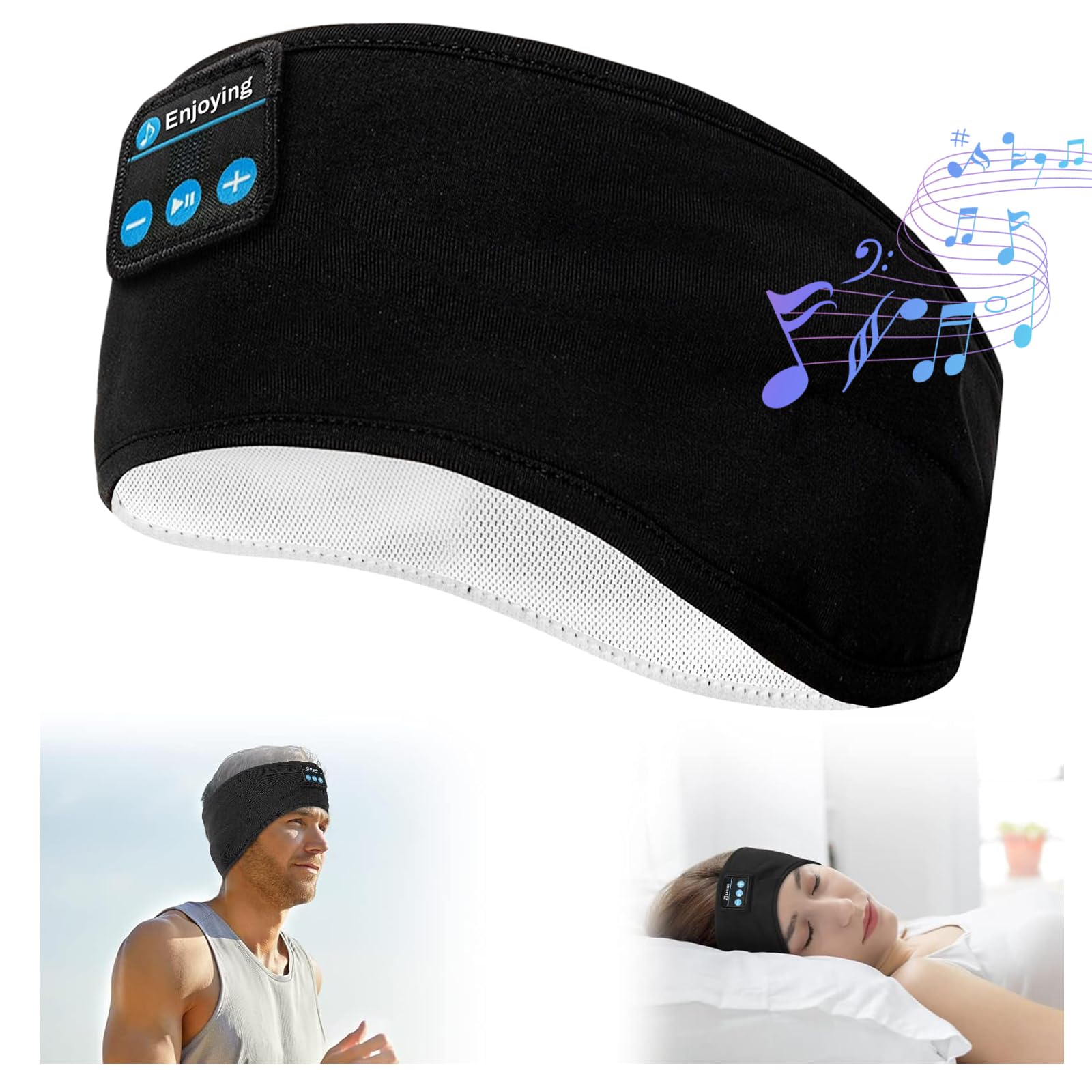 flintronic Auriculares para Dormir, Diadema Deportiva para Dormir 5.4, Antifaz para Dormir Auriculares Bluetooth, para Deportes, Musica, Correr, Viajar(Negro)