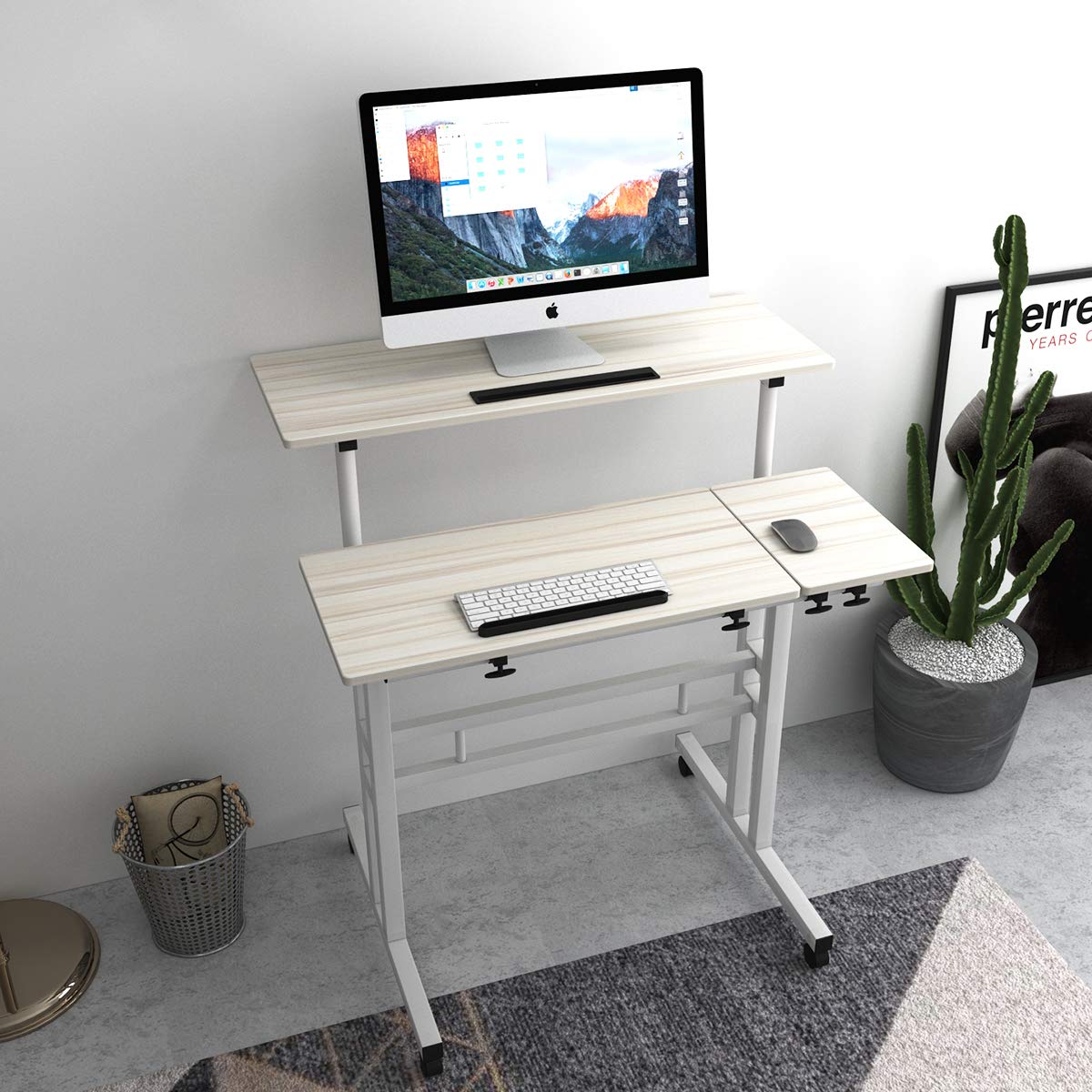 soges Laptoptisch Laptopständer Computertisch mit Multiverwendungsweisen geeignet für Sitzen und Stehen,Höheverstellbar,flexibel Bewegung mit Rollen,80 * 40CM