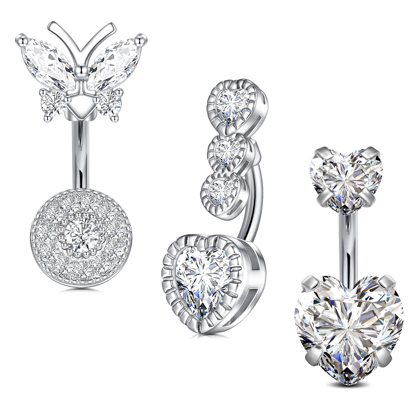 LAURITAMI 5pcs Piercing Ombligo Barra Corto 6mm Cristal 14G Acero Inoxidable Pendientes Vientre CZ Barbell Joyas Cuerpo Mujeres