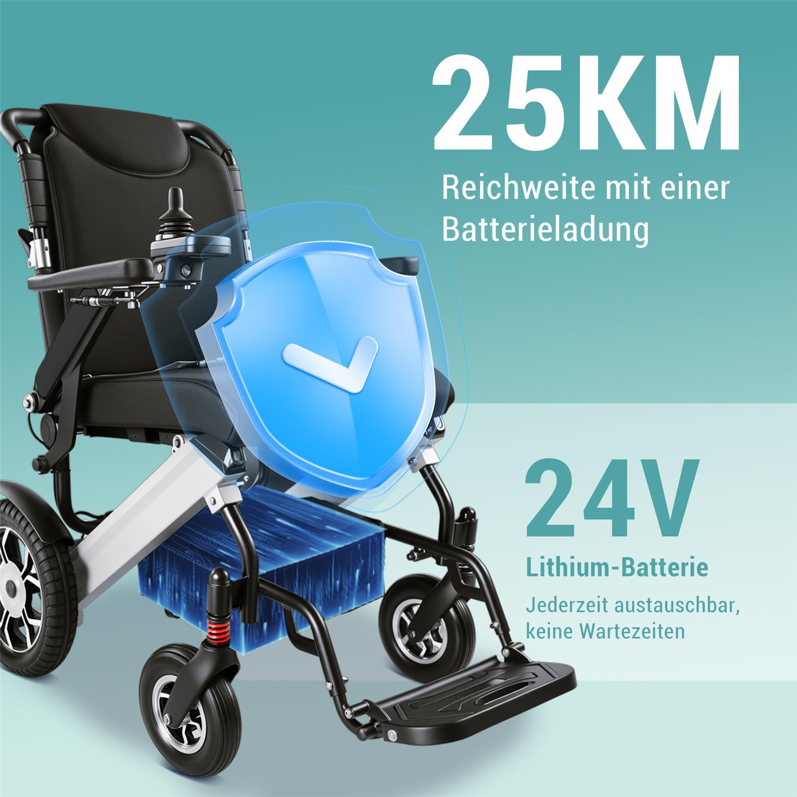 UYSELA Fauteuil Roulant Electrique Pliable Leger, Leger Fauteuil Roulant Handicapé Adulte avec Fonction Pliage Automatique, Jusqu'à 150KG,Black+White