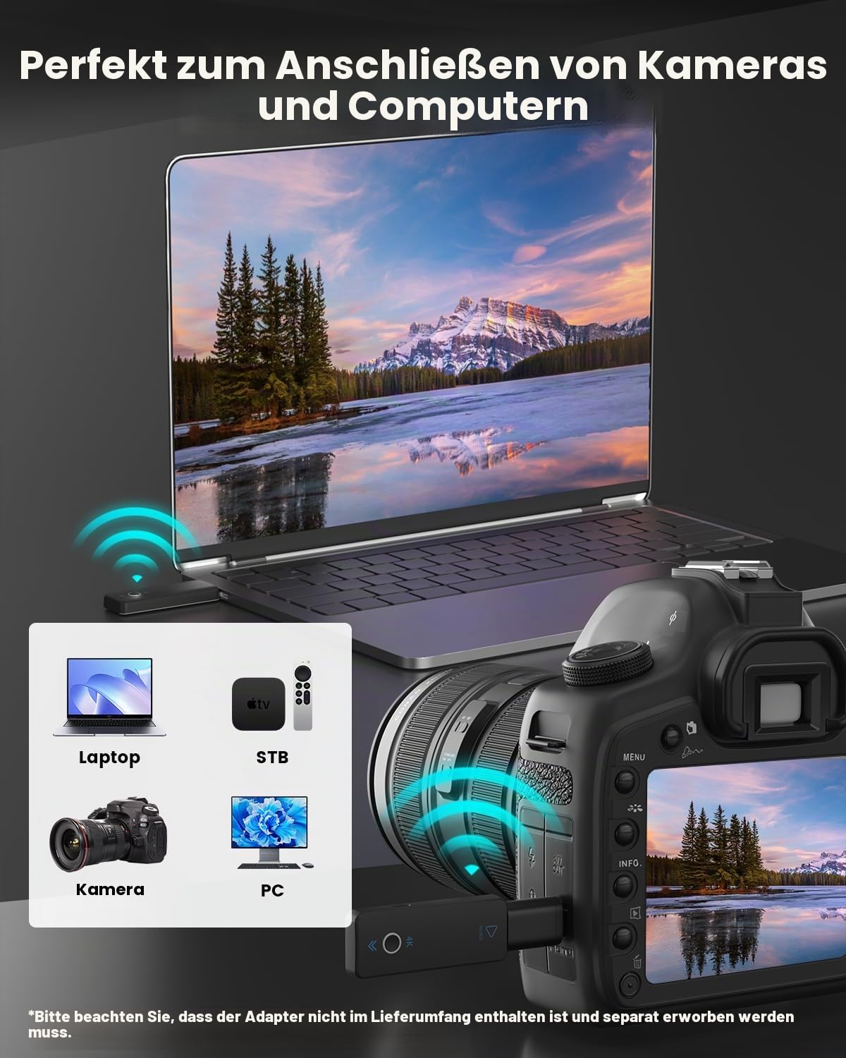 Wireless HDMI Transmitter und Receiver 50M, 5G Plug & Play, Tragbares Kabelloses HDMI Extender Kit für 4K@30Hz Eingang 1080P Ausgang, zum Streamen von Video und Audio zum Monitor von Laptop/TV Box/PC
