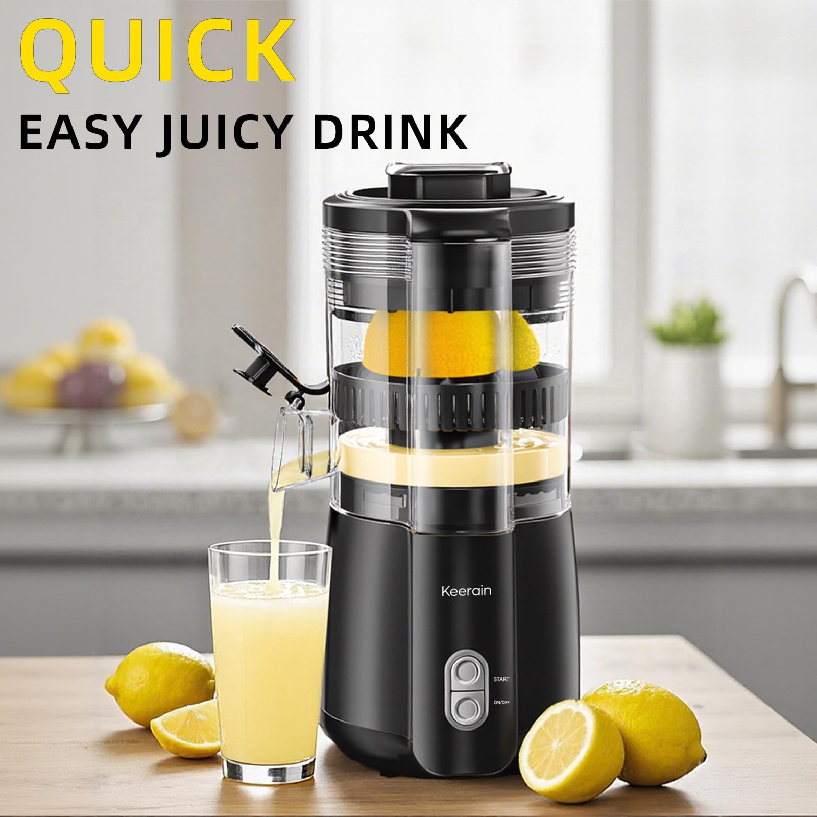 Exprimidor eléctrico de limón, máquina exprimidora de cítricos manos libres con cepillo de limpieza, exprimidor automático de jugo para limón, lima, pomelo, granada, operación con un solo toque y 2