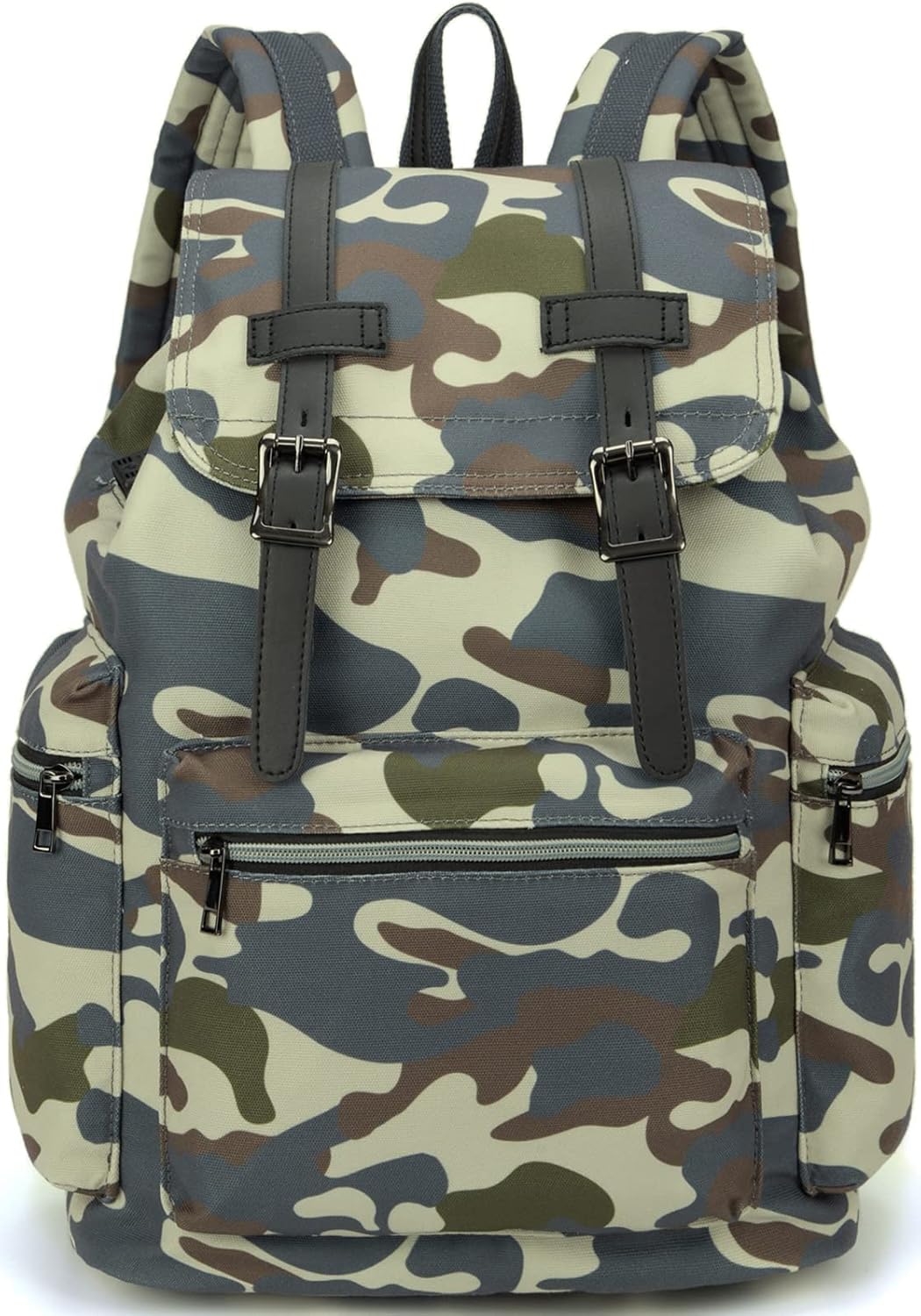 Bluboon Vintage Backpack Leather Trim Casual Bookbag Men Women Laptop Travel Rucksack (camou)