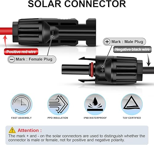 Miniatura 2 de iGreely - Cable de extensión solar de 10 pies y 10 AWG con conector macho y hembra de panel solar, adaptador de panel solar (10 pies rojo + 10 pies