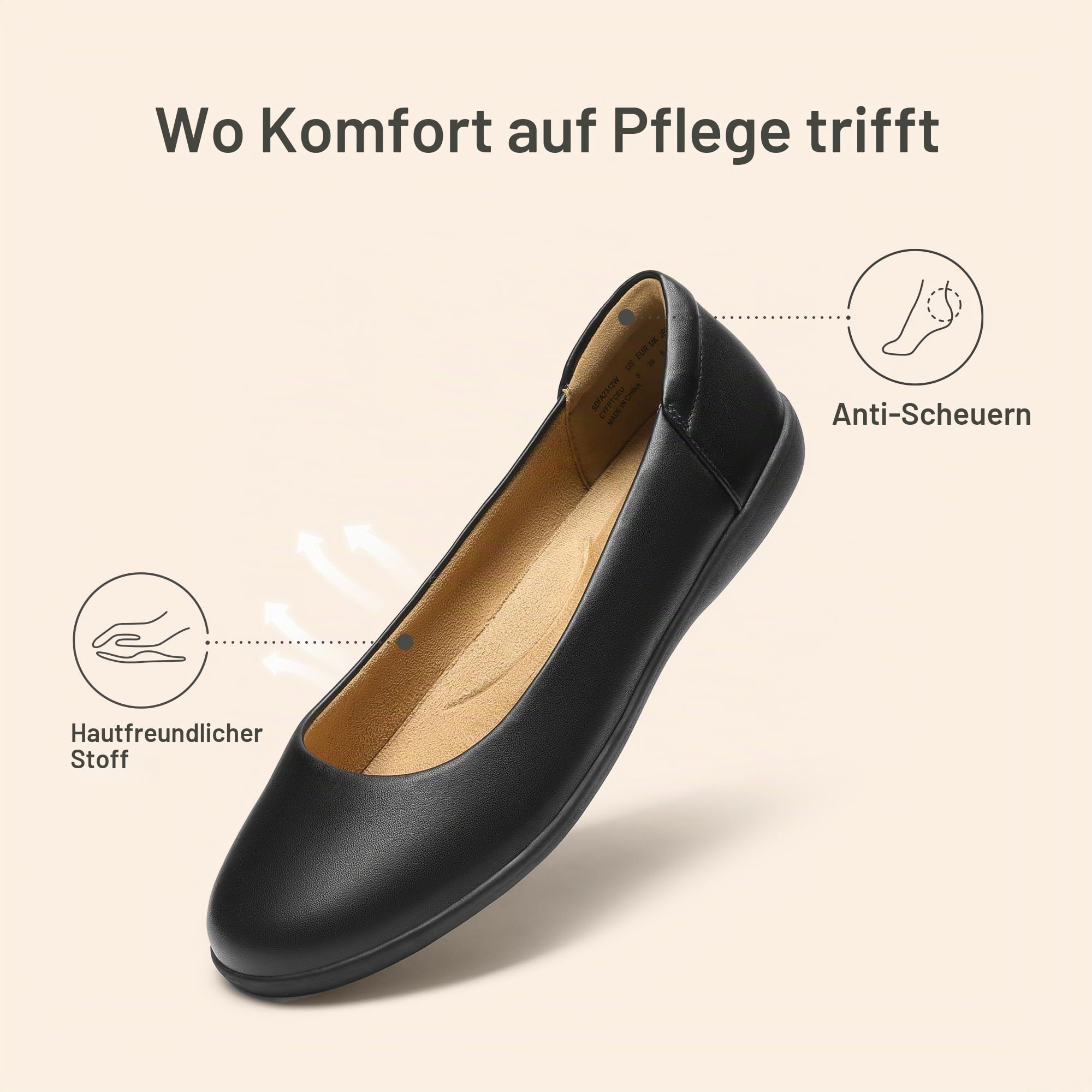 DREAM PAIRS Damen Flats mit gepolsterter Schaumsohle & runder Spitze, rutschfeste TPR-Sohle