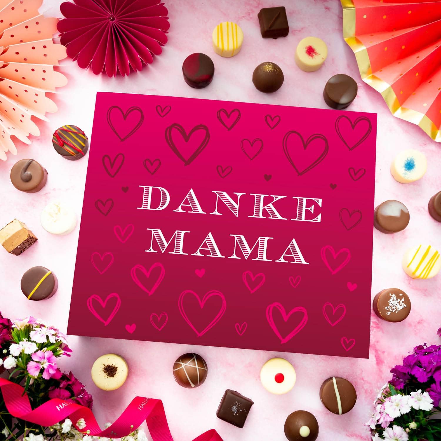 Hallingers Genuss Manufaktur Pralinen Muttertagsgeschenk - ohne Alkohol, handmade aus Confiserie-Edelkakao in wertiger XXL-Geschenkbox "Danke Mama", Geschenkidee für Mama Oma