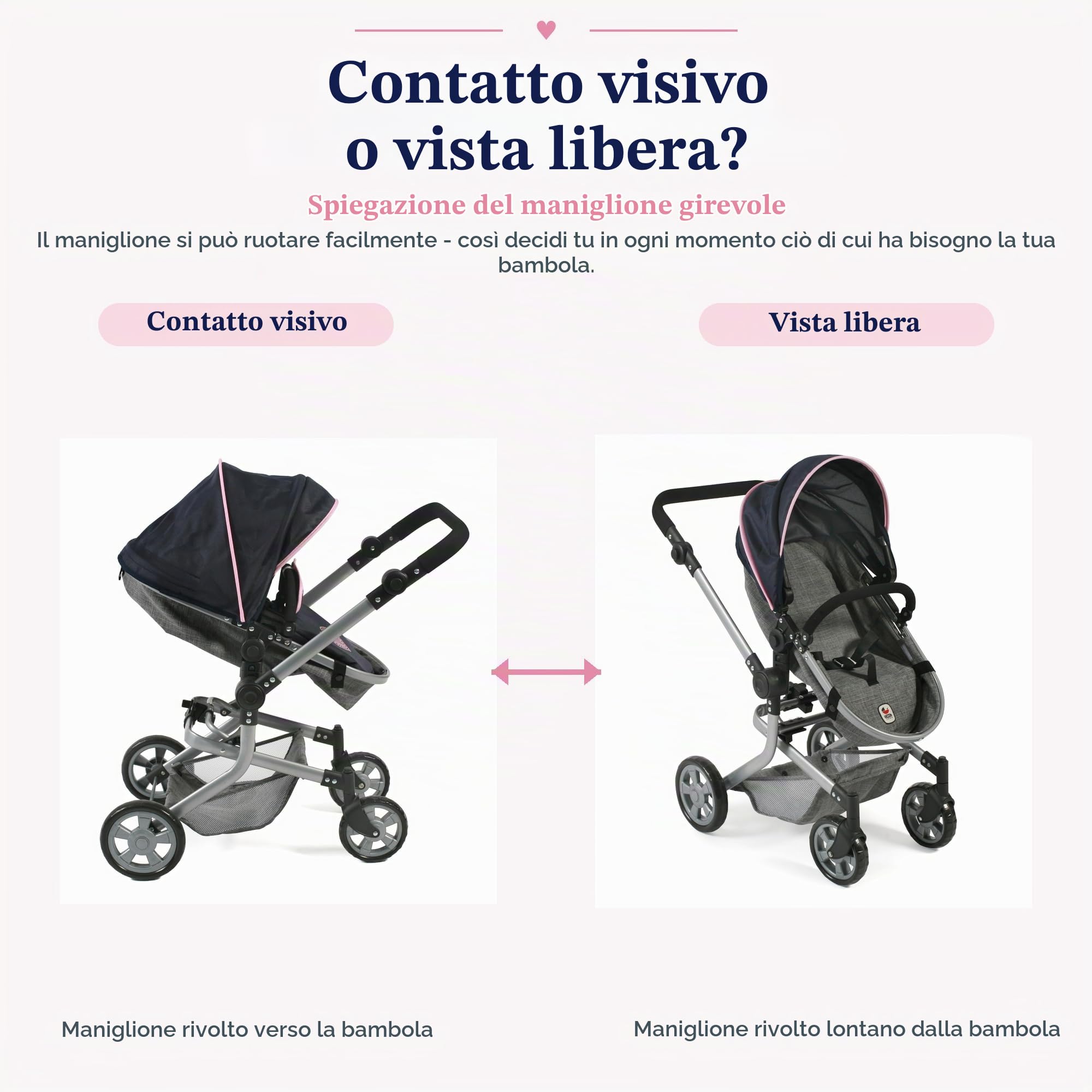 Bayer Chic 2000 - Passeggino per bambole Mika, passeggino combinato 2 in 1 per bambini dai 4 agli 8 anni, grigio melange